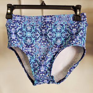 NWOT Lands' End Women's High Waisted Swim Bikini Bottoms Blue Size 4 $50 4C49
